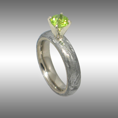 Gibeon Meteorite Ring set with Beautiful Peridot